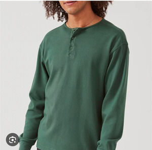 Outdoor Voices Henley Shirt Mens XS Green Organic Cotton Long Sleeve Performance